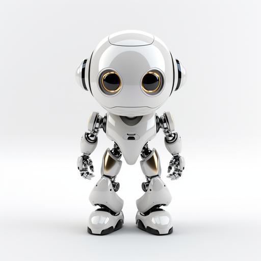 white simple metallic robot standing on white background, 3d model like , hd