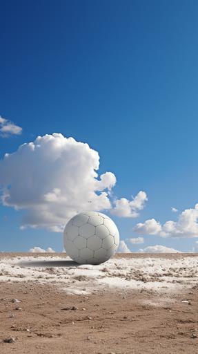 white soccer ball and shaped cloud near the ground,clear sky --ar 9:16