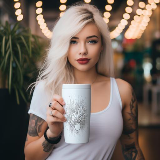 white tumbler mockup girl take in hand