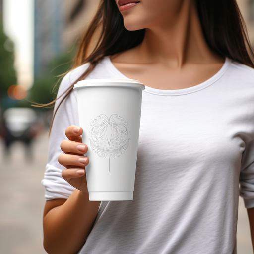 white tumbler mockup girl take in hand