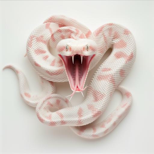 whole body of an angry albino snake in battle position in white background, majestic inspiration, ethereal, dreamcore --ar 1:1 --v 6.0