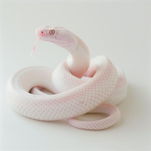 whole body of an angry albino snake in battle position in white background, majestic inspiration, ethereal, dreamcore --ar 1:1 --v 6.0