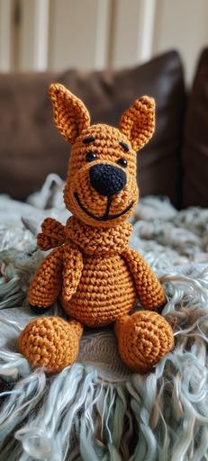 wide angle of wool (forest) and amigurumi cute Baby Scooby Doo, like a ugly sweater --ar 9:20 --v 6.0