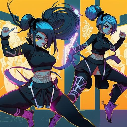wide full body ninja martial arts ballot girls, fighting full shiny body, hotel room, neon accents, black and blue hair, curvaceous skinny, cartoon, anime, Art germ, dancers wide angle yoga skinny curvaceous cyber punk, Everette Hartsoe v5