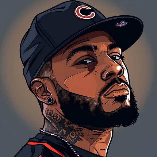 wide receiver keenan allen wearing a chicago bears hat, animation style