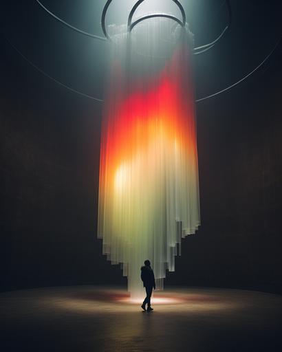 wide shot of ranbow ombre huge bifrosted chandelier inside a bifrost liminal space in iceland by Alex Strohl, minimal figures --ar 4:5 --stylize 150 --v 5.2