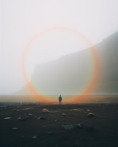 wide shot of ranbow ombre huge bifrosted spacecraft in iceland by Alex Strohl, minimal figures of the watchers --ar 4:5 --stylize 150 --v 5.2
