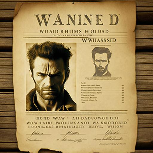 wild west wanted poster on parchment with wolverine face hugh jackman
