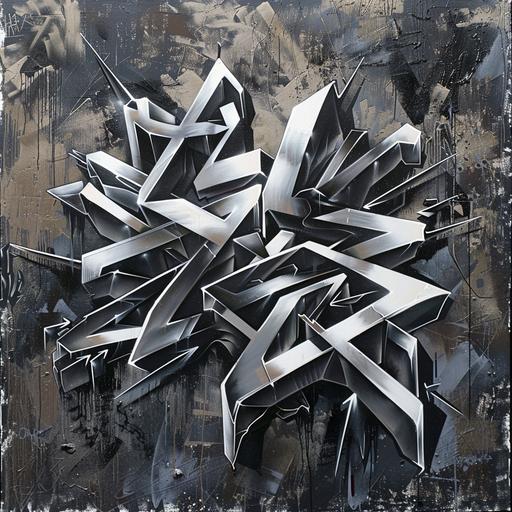 wildstyle letters graffiti for DERA, sharp style, not rounded but squared, chrome, silver and black, detailed, intricate, complex lettering, arrows between letters, new york graffiti style,