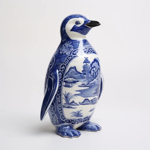 willow pattern porcelain penguin statue