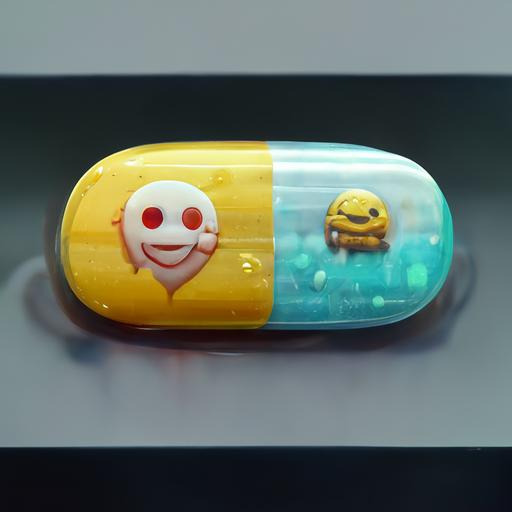 photo-realisitc clear pill casing with emoji inside, cgsociety, concept art, artstation, 8k