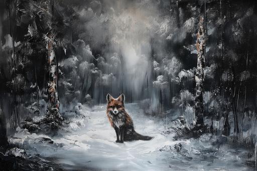 winter oil painting fox, dark colors --ar 3:2 --v 6.0