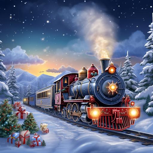 winter wonderland train present christmas tree snow snowflakes cartoon