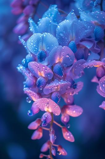 wisteria flowers,professional,gimicalmas,,4k, fairy forest, midnight rain, summer, night, rain, macro shot, colorful details, natural light, amazing composition, subsurface scattering, amazing textures, soft light, bokeh --ar 2:3 --s 600 --v 6.0