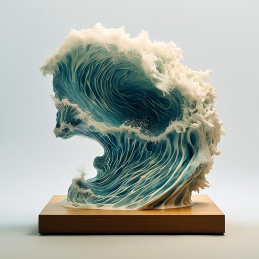 Ocean with waves inside a shape like brain, side view, realistic