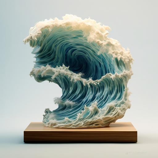 Ocean with waves inside a shape like brain, side view, realistic