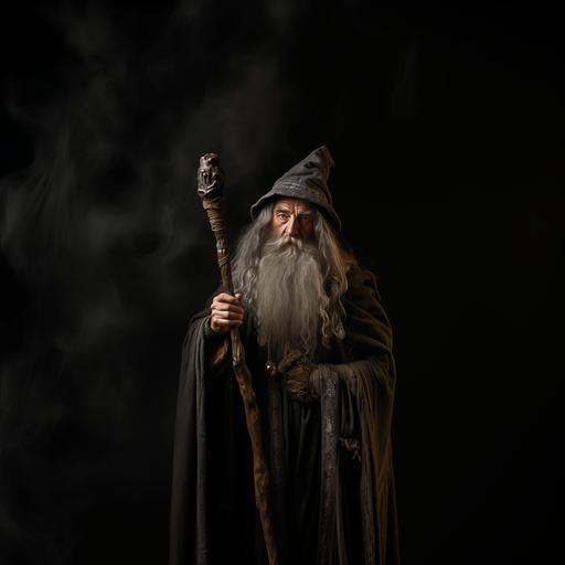 wizard grey beard grey clad old staff wise pipe