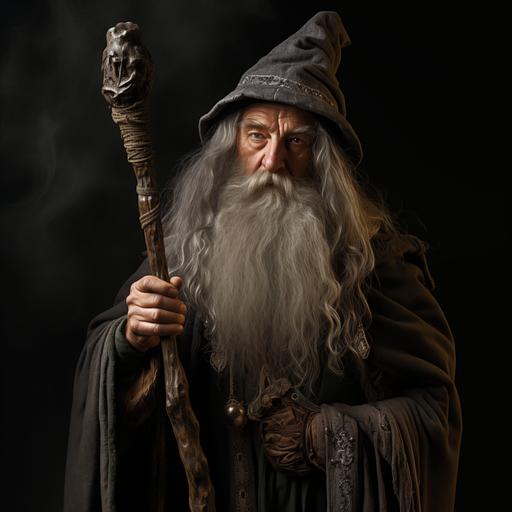 wizard grey beard grey clad old staff wise pipe