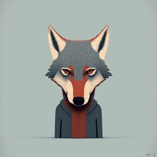wolf, caricature, funny, art, minimalism, gray wolf