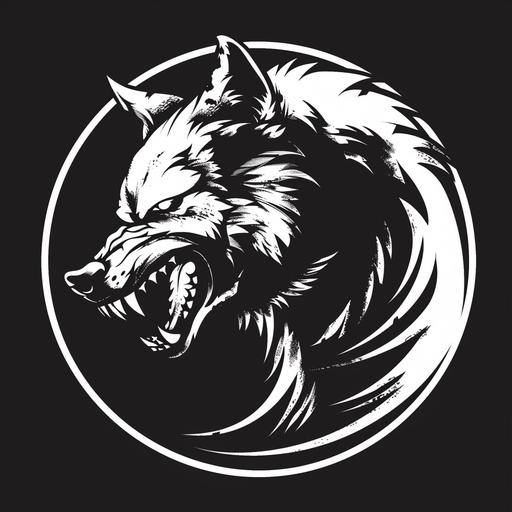 wolf savage logo for tattoo shop and circle logo bold outline white and black background