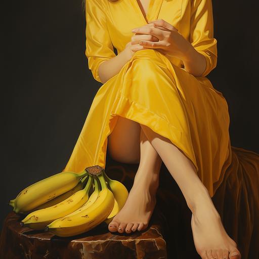 woman feet holding a banana