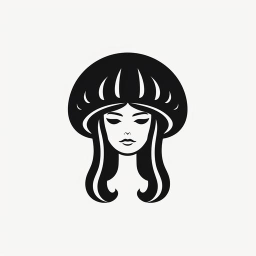 woman mushroom head, logo, minimal, black and white