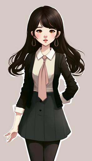 Korean woman resembling IU, cute image, Wearing a suit, surprised expression, webtoon style, Glamor Shot Full Body Image. --ar 9:16