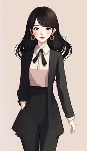 , Korean woman resembling IU, cute image, Wearing a suit, surprised expression, webtoon style, Glamor Shot Full Body Image. --ar 9:16