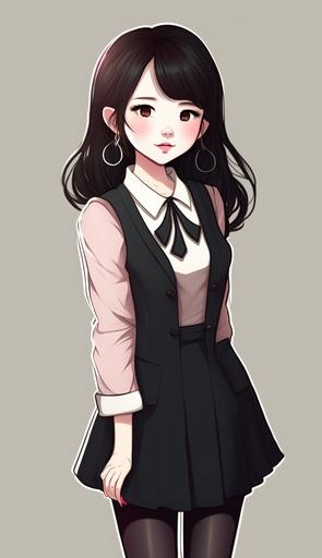 , Korean woman resembling IU, cute image, Wearing a suit, with a big smile, webtoon style, Glamor Shot Full Body Image. --ar 9:16