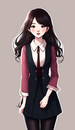 , Korean woman resembling IU, cute image, Wearing a suit, with a big smile, webtoon style, Glamor Shot Full Body Image. --ar 9:16