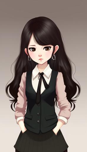 Korean woman resembling IU, cute image,Wearing a suit, angry expression, webtoon style, Glamor Shot Full Body Image. --ar 9:16