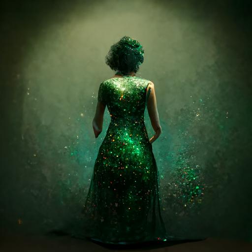 woman shadow siluet in party at the night, dark green glitter ,dark green glitter dress, 8k, photorealistic,hyper detailed, cinemathic