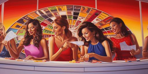 women winning bingo, bingo wheel, winning, gambling, realistic, --ar 2:1