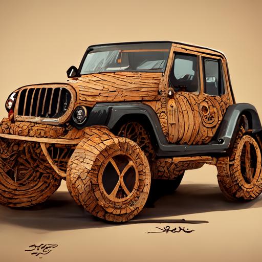 wooden Jeep Wrangler big tires off road trail