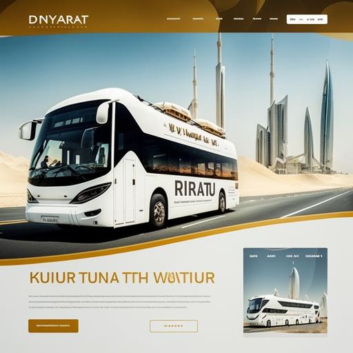 www.raynatours.com only white themed, a travel and tourism website only targeting Dubai, with bus and vehicle pictures, Dubai landmarks and roads in the background, beautiful and attractive 4 pages website design, ultra high-quality images, 4k, desktop---v4---stylized, 500