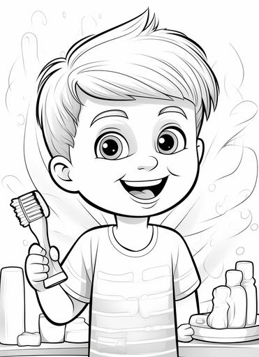 coloring book for kids, cartoon kid brushing teeth, thick lines, no coloring --ar 8:11