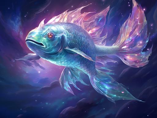 Cosmic Fish, DND Fantasy Art, enormous, spectral, galaxy background, --ar 4:3
