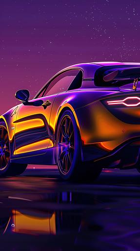 a line drawing of Alpine A110 R, realistic and hyper-detailed renderings, detailed sketches dynamic color schemes. installation creator, eye-catching detail, light cosmic gold and dark infinity purple --ar 9:16