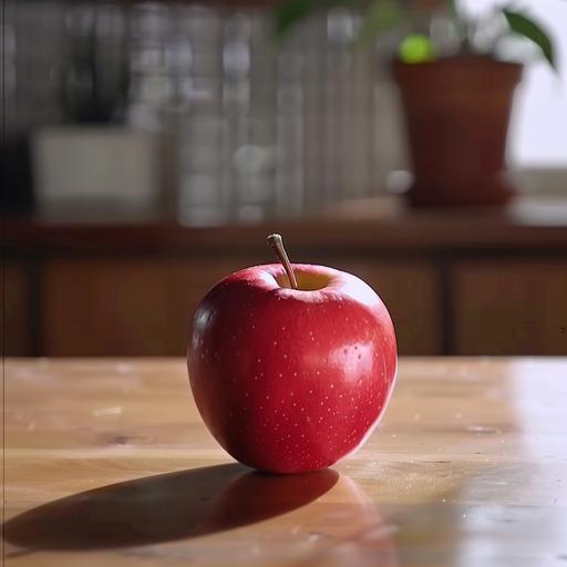 A close-up an apple on a table, high quality, 4k, realistic, beautiful