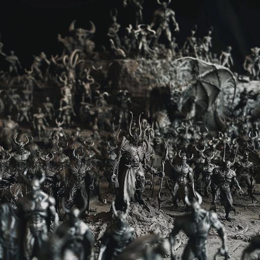 yard of 100 statues of demon lords, darkness, scary, style of d&d --v 6.0
