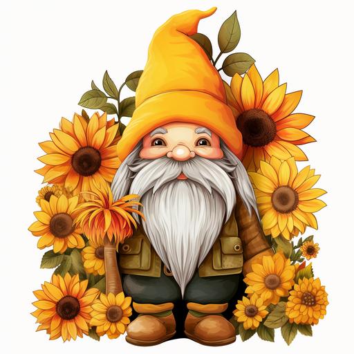 yellow and green Autumn Cute Gnome Sunflowers Sublimation Gnome Clipart Sunflowers Gnome Commercial Use Gnome Flower Gardening Farmer Gnome Illustration PNG