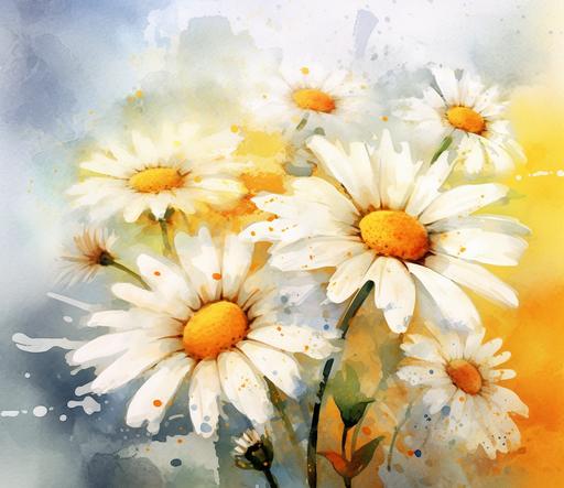 yellow background, 3d white daisies, watercolor, 8k, vibrant --ar 37:32 --v 5.1