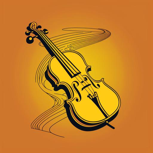 yellow drawing of cartoon violin, logo
