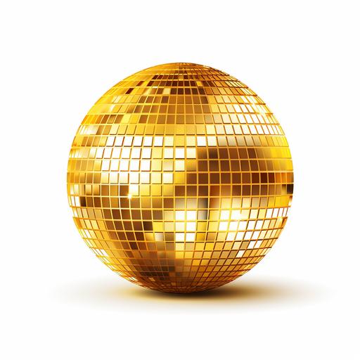 yellow golden glittering disco ball on white background, illustration, illustrator design, flat --s 250