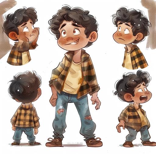 you are an illustrator for a children's book. create multiple poses and expressions from this reference image of the main character