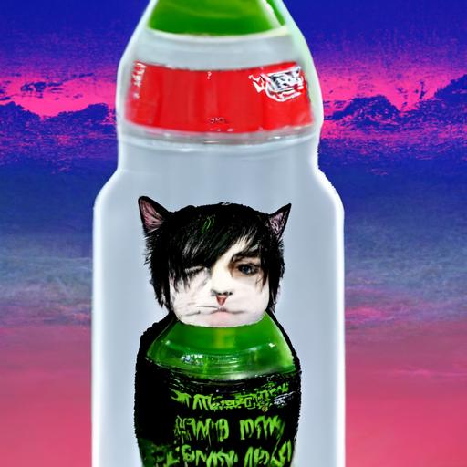 young emo meme cat playng games on PC meme aesthetic mountain dew bottle