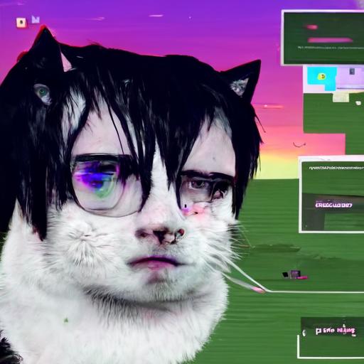 young emo meme cat playng games on PC meme aesthetic