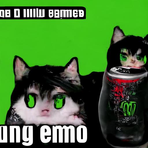 young emo meme cat playng games on PC meme aesthetic mountain dew bottle