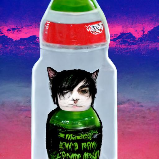 young emo meme cat playng games on PC meme aesthetic mountain dew bottle