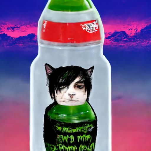 young emo meme cat playng games on PC meme aesthetic mountain dew bottle